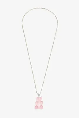 Ardene Ball Chain Necklace with Bear Pendant in Light Pink