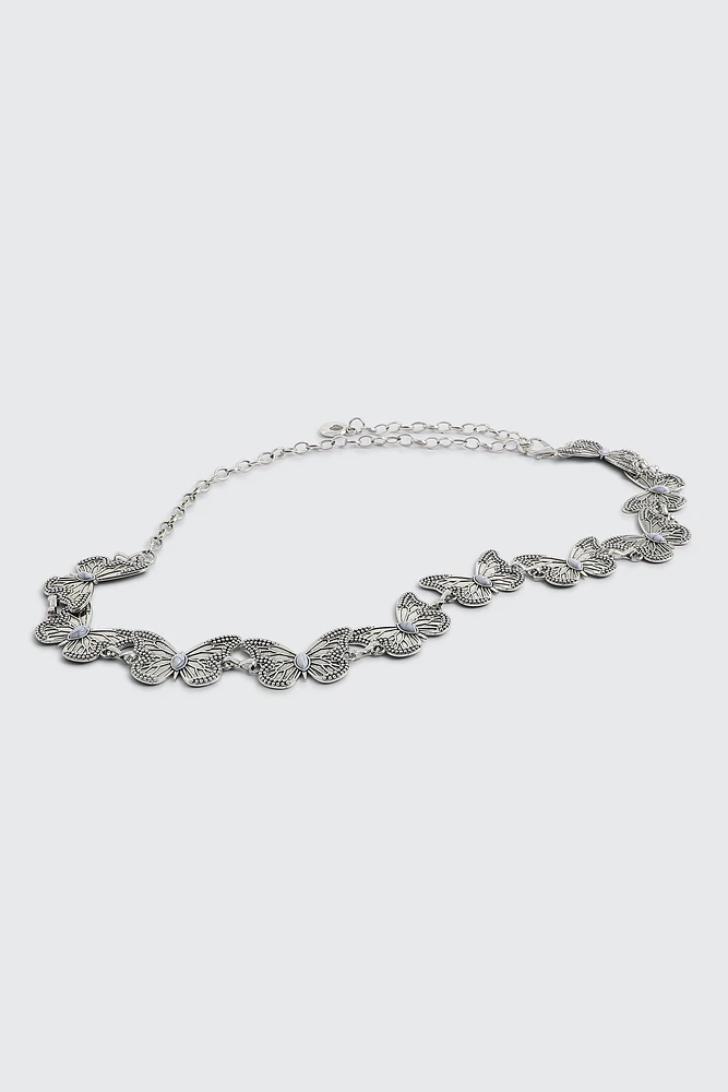 Ardene Butterfly & Stone Chain Belt in Silver