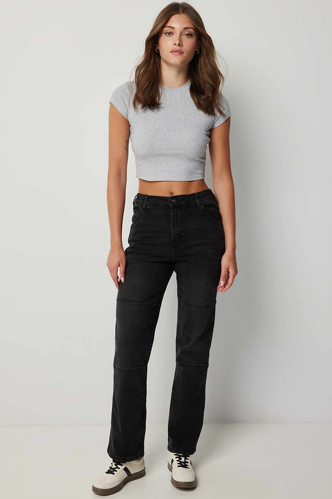 Ardene High Rise Straight Leg Carpenter Jeans in | Size | Spandex/Cotton