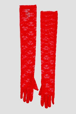 Ardene Long Lace Gloves in Red