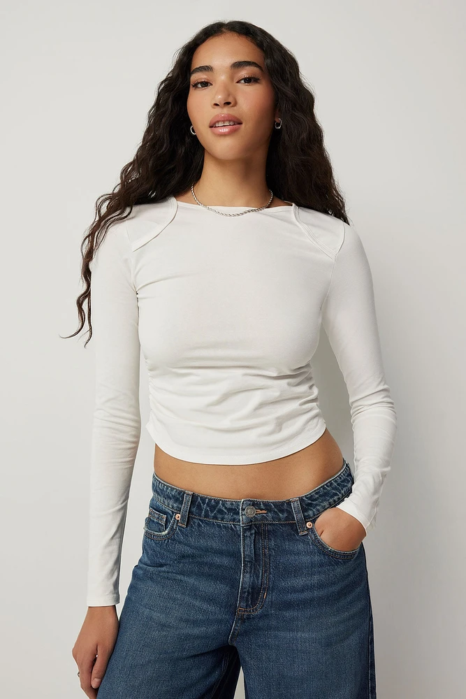 Ardene Shirred Side Long Sleeve T-Shirt in | Size | Spandex/Cotton