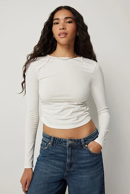 Ardene Shirred Side Long Sleeve T-Shirt in | Size | Spandex/Cotton