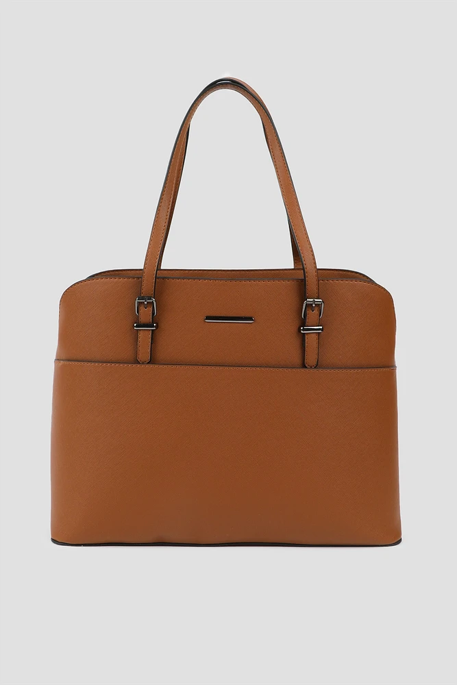 Ardene Laptop Tote Bag in Brown | Faux Leather/Polyester