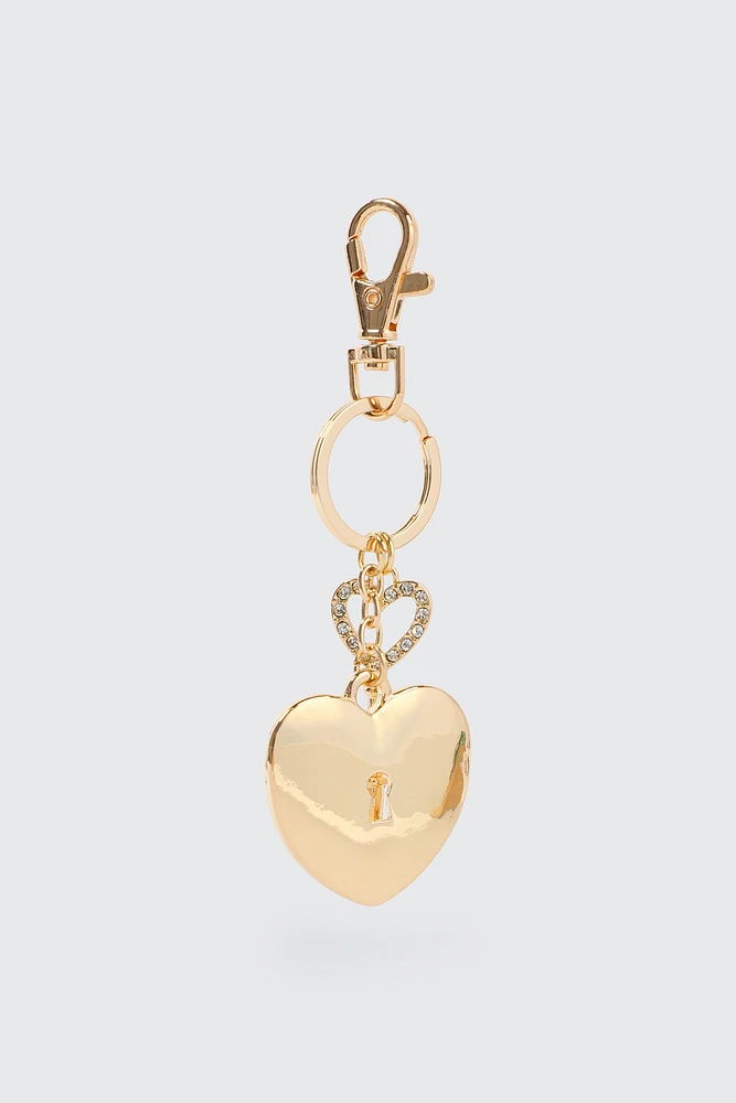 Ardene Heart Lock & Key Keychain in Gold