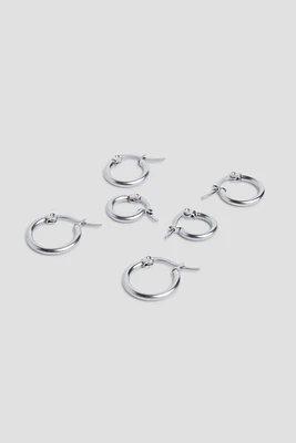 Ardene 3-Pack Stainless Steel Hoop Earrings in Silver