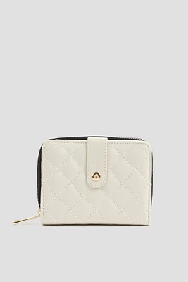 Ardene Quilted Wallet in White | Faux Leather/Polyester