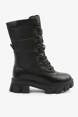 Ardene Black Lug Sole Winter Boots | Size | Rubber | Microfiber
