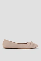 Ardene Faux Suede Ballet Flats with Bow in Beige | Size | 100% Recycled Polyester/Faux Suede | Eco-Conscious