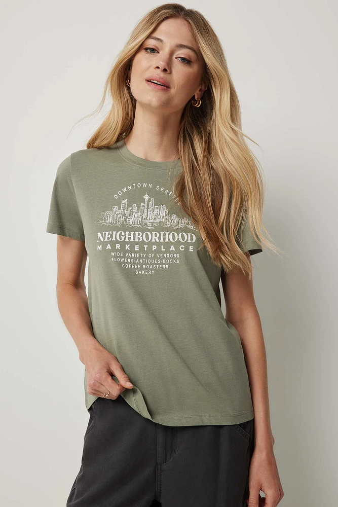 Ardene Classic Graphic T-Shirt in Khaki | Size | Cotton | Eco-Conscious