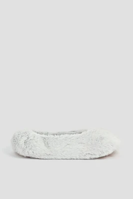 Ardene Faux Fur Slippers in Light Grey | Size Large | Polyester