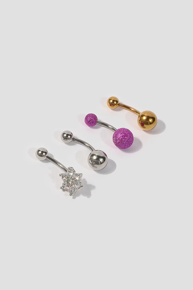 Ardene 4-Pack Flower Stone Navel Piercings