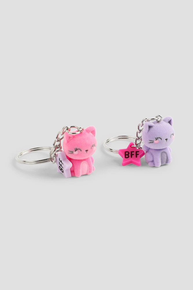 Ardene Kids 2-Pack Fuzzy Cat BFF Keychains in Lilac