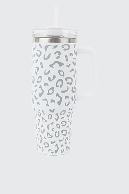 Ardene Leopard Print Tumbler in White | Stainless Steel