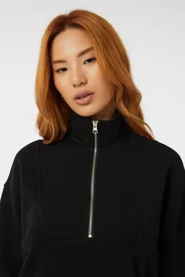 Ardene Half Zip Sweatshirt in Black | Size | Polyester/Cotton | Fleece-Lined