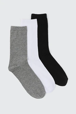 Ardene 3-Pack of Cotton Crew Socks in Grey | Polyester/Cotton/Elastane