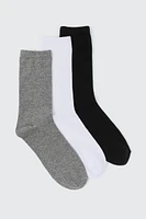 Ardene 3-Pack of Cotton Crew Socks in Grey | Polyester/Cotton/Elastane