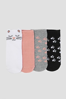 Ardene 4-Pack Cat Ankle Socks | Polyester/Spandex