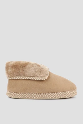 Ardene Bootie Slippers with Contrast Stitching in Beige | Size | Faux Suede | Eco-Conscious