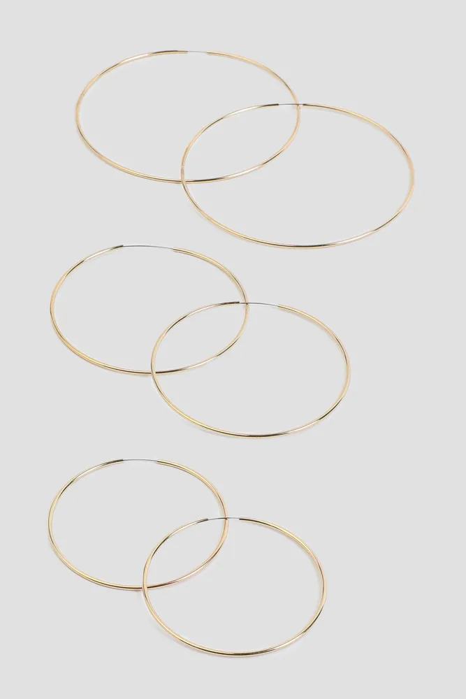 Ardene 3-Pack of Hoop Earrings in Gold | Stainless Steel