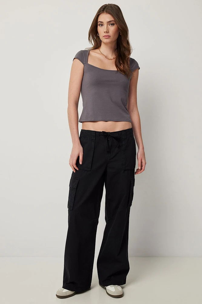 Ardene Slouchy Straight Leg Cargo Pants in Black | Size | 100% Cotton