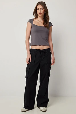 Ardene Slouchy Straight Leg Cargo Pants in Black | Size | 100% Cotton