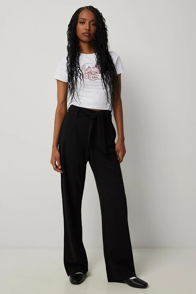 Ardene Wide Leg Tie Waist Pants in | Size | Polyester/Spandex