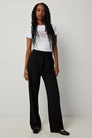 Ardene Wide Leg Tie Waist Pants in Black | Size | Polyester/Spandex