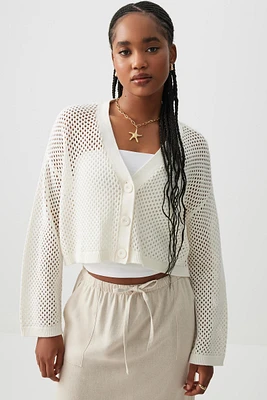 Ardene Crop Boxy Cardigan in White | Size | 100% Cotton