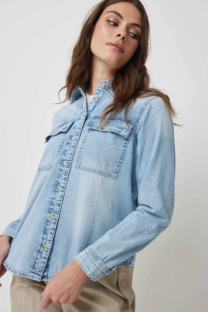 Ardene Classic Denim Shirt in Light Blue | Size | 100% Cotton