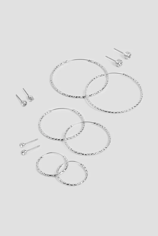 Ardene 6-Pack of Hoop and Embellished Stud Earrings in Silver | Stainless Steel