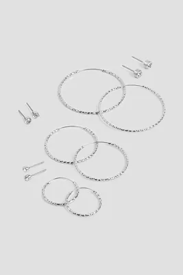 Ardene 6-Pack of Hoop and Embellished Stud Earrings in Silver | Stainless Steel