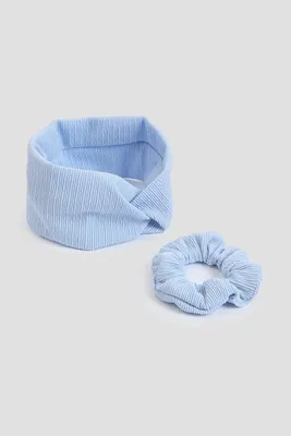 Ardene Kids Headwrap & Scrunchie Set in Light Blue
