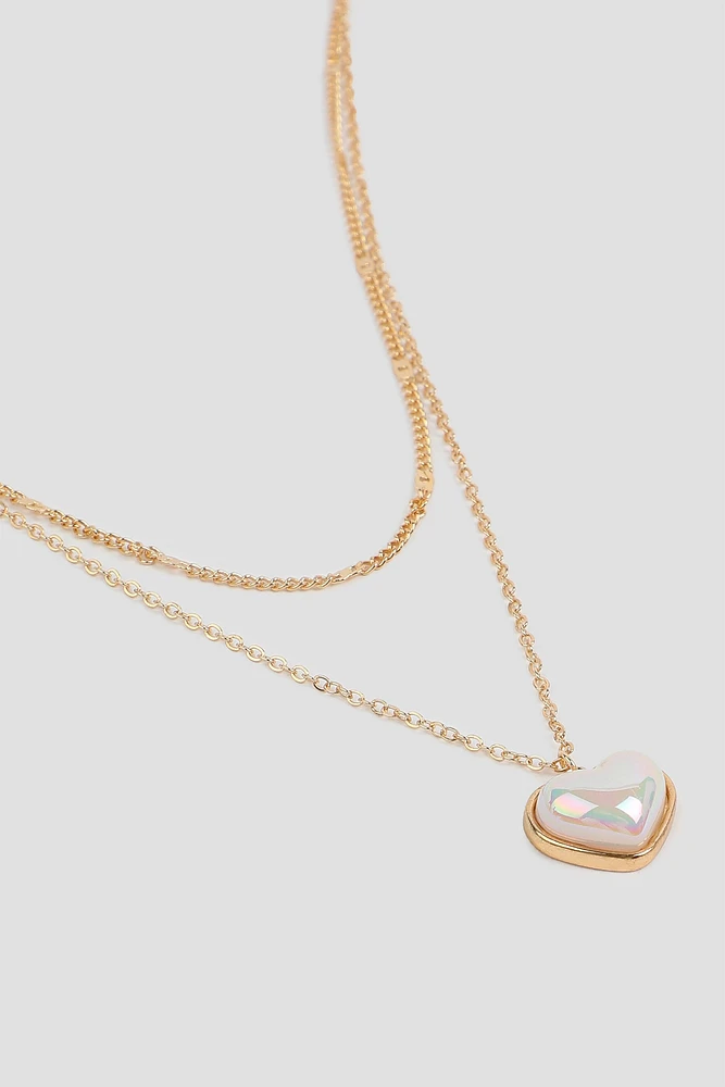 Ardene Two-Row Necklace with Bubble Heart Pendant in Gold