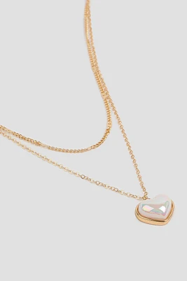 Ardene Two-Row Necklace with Bubble Heart Pendant in Gold