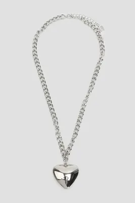 Ardene Bubble Heart Curb Chain Necklace in Silver