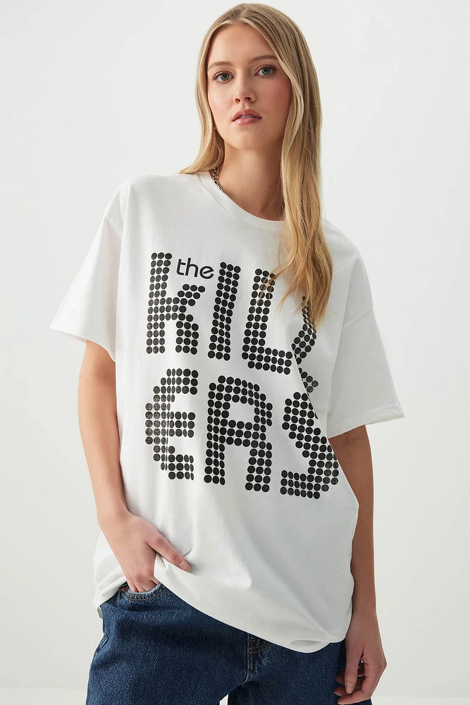 Ardene The Killers Oversized T-shirt in White | Size | 100% Cotton