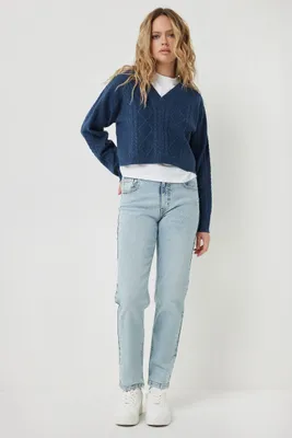 Ardene High Rise Mom Jeans in Light Blue | Size | Cotton/Elastane