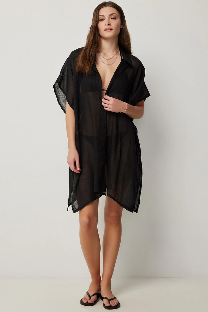 Ardene Long Beach Shirt in Black | Polyester