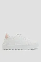 Ardene Topstitched Heart Sneakers in White | Size | Faux Leather