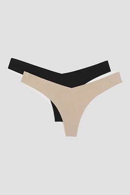 Ardene 2-Pack Invisible V Thongs in Black | Size | Nylon/Elastane | Microfiber