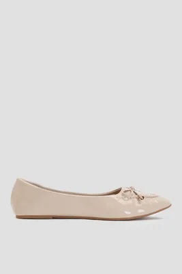 Ardene Pointy Loafers with Bow in Beige | Size | Faux Leather