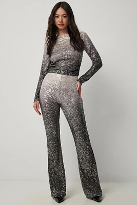 Ardene A.C.W. Sequin Flare Pants in Silver | Size | Polyester/Elastane