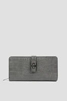 Ardene Croc Embossed Wallet in Dark Grey | Faux Leather/Polyester