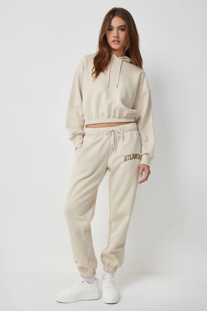 Ardene Destination Sweatpants in Beige, Size