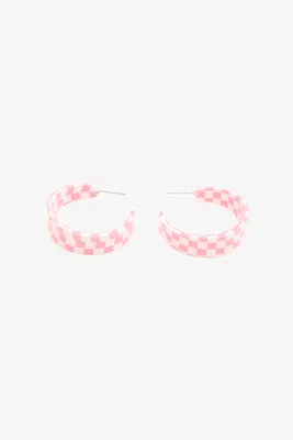 Ardene Checkered Hoop Earrings in Light Pink | Stainless Steel