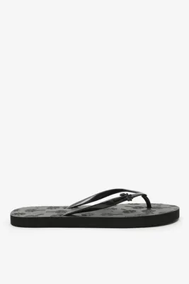 Ardene Tropical Flip-Flops Sandals in Black | Size | Rubber
