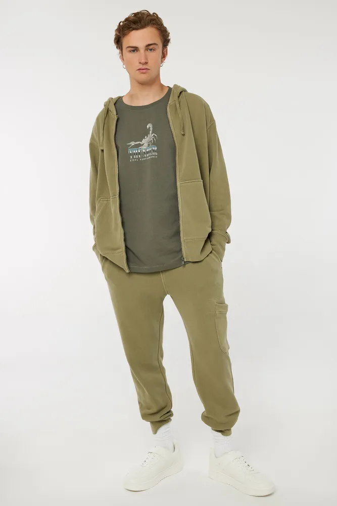 Ardene Man Multi Pocket Sweatpants For Men in Khaki, Size, Polyester/ Cotton, Fleece-Lined