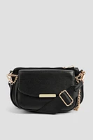 Ardene Two-Compartment Crossbody Bag in Black | Faux Leather/Polyester/Nylon