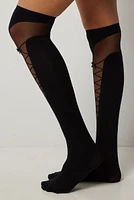 Ardene Lace-Up Effect Over-the-Knee Socks in Black | Size 28 | Polyester/Spandex