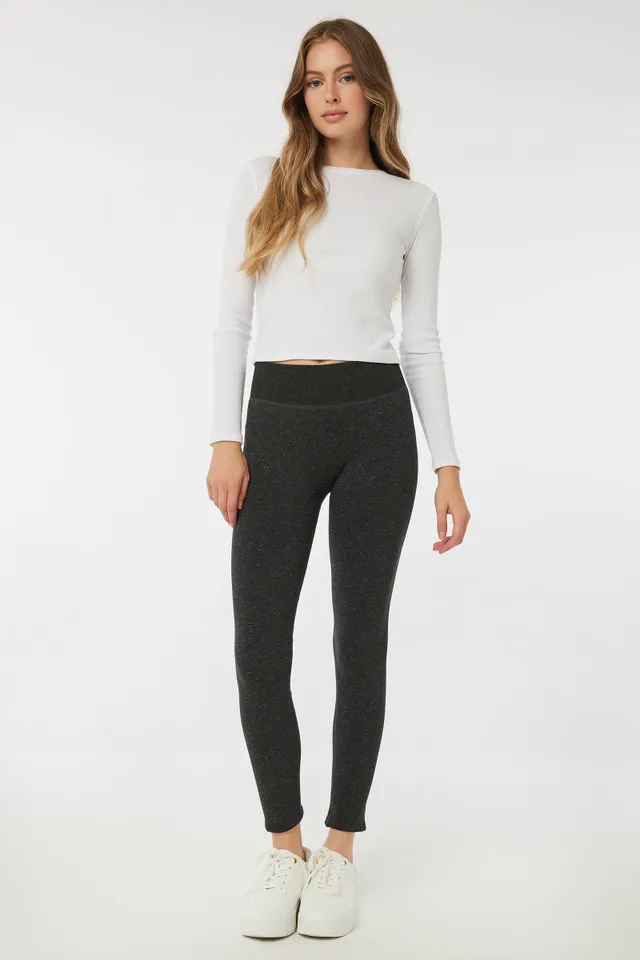 Ardene Faux Fur Lined Seamless Leggings in Light Grey |  Polyester/Rayon/Spandex